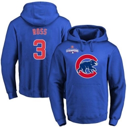 Men Chicago Cubs 3 David Ross Blue 2016 World Series Champions Primary Logo Pullover MLB Hoodie