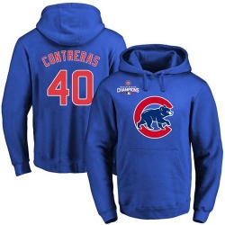 Men Chicago Cubs 40 Willson Contreras Blue 2016 World Series Champions Primary Logo Pullover MLB Hoodie