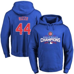 Men Chicago Cubs 44 Anthony Rizzo Blue 2016 World Series Champions Pullover MLB Hoodie