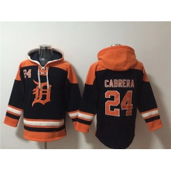 Men Detroit Tigers 24 Miguel Cabrera Black Orange Lace Up Pullover Hoodie