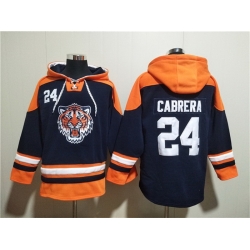 Men Detroit Tigers 24 Miguel Cabrera Navy Orange Lace Up Pullover Hoodie