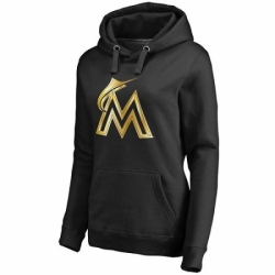 MLB Miami Marlins Women Gold Collection Pullover Hoodie Black
