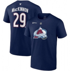 Men Colorado Avalanche 29 Nathan MacKinnon Navy 2022 Stanley Cup Champions Authentic Stack Name  26 Number T Shirt