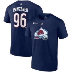 Men Colorado Avalanche 96 Mikko Rantanen Navy 2022 Stanley Cup Champions Authentic Stack Name  26 Number T Shirt