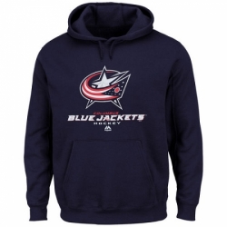 NHL Mens Columbus Blue Jackets Majestic Big Tall Critical Victory Pullover Hoodie Navy Blue