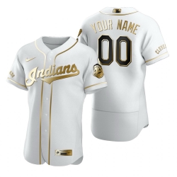 Men Women Youth Toddler Cleveland Indians White Gold Custom Nike MLB Flex Base Jersey
