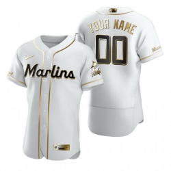 Men Women Youth Toddler All Size Miami Marlins Custom Nike White Stitched MLB Flex Base Golden Edition Jersey