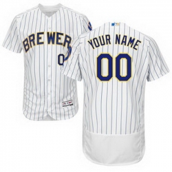 Men Women Youth All Size Milwaukee Brewers Majestic Flex Base Authentic Strips Collection Custom Jersey White