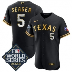 Men Texas Rangers Black Gold 2023 World Series Customs Stitched Champions Jersey