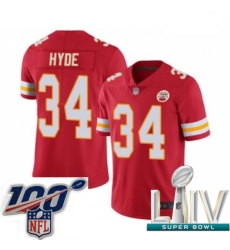 2020 Super Bowl LIV Men Kansas City Chiefs #34 Carlos Hyde Red Team Color Vapor Untouchable Limited Player Football Jersey