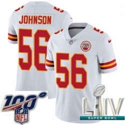 2020 Super Bowl LIV Men Nike Kansas City Chiefs #56 Derrick Johnson White Vapor Untouchable Limited Player NFL Jersey