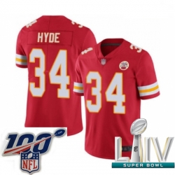 2020 Super Bowl LIV Youth Kansas City Chiefs #34 Carlos Hyde Red Team Color Vapor Untouchable Limited Player Football Jersey