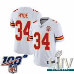 2020 Super Bowl LIV Youth Kansas City Chiefs #34 Carlos Hyde White Vapor Untouchable Limited Player Football Jersey