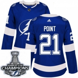 Women Adidas Tampa Bay Lightning 21 Brayden Point Authentic Royal Blue Home NHL Stitched 2021 Stanley Cup Champions Patch Jersey
