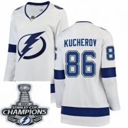Women Adidas Tampa Bay Lightning 86 Nikita Kucherov Authentic White Home NHL Stitched 2021 Stanley Cup Champions Patch Jersey