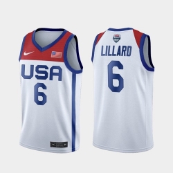 Men's USA Team Damian Lillard Home White 2021 Tokyo Olympics Jersey