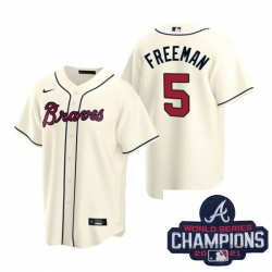 Men Nike Atlanta Braves 5 Freddie Freeman Cream Alternate Stitched Baseball Stitched MLB 2021 Champions Patch Jersey