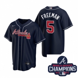 Men Nike Atlanta Braves 5 Freddie Freeman Navy Alternate Stitched Baseball Stitched MLB 2021 Champions Patch Jersey