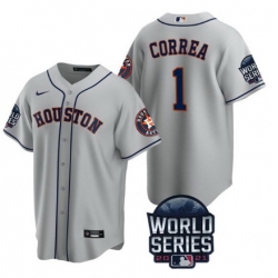Men Houston Astros 1 Carlos Correa 2021 Gray World Series Cool Base Stitched Baseball Jersey