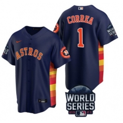 Men Houston Astros 1 Carlos Correa 2021 Navy World Series Cool Base Stitched Baseball Jersey