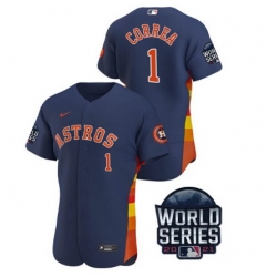 Men Houston Astros 1 Carlos Correa 2021 Navy World Series Flex Base Stitched Baseball Jersey