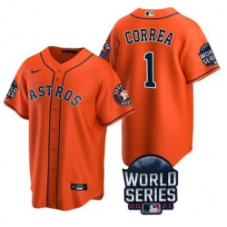 Men Houston Astros 1 Carlos Correa 2021 Orange World Series Cool Base Stitched Baseball Jersey