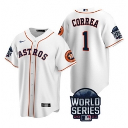 Men Houston Astros 1 Carlos Correa 2021 White World Series Cool Base Stitched Baseball Jersey