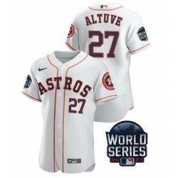 Men Houston Astros 27 Jose Altuve 2021 White World Series Flex Base Stitched Baseball Jersey