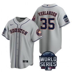 Men Houston Astros 35 Justin Verlander 2021 Grey World Series Cool Base Stitched Baseball Jersey