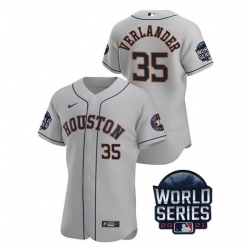 Men Houston Astros 35 Justin Verlander 2021 Grey World Series Flex Base Stitched Baseball Jersey
