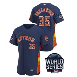 Men Houston Astros 35 Justin Verlander 2021 Navy World Series Flex Base Stitched Baseball Jersey