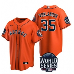 Men Houston Astros 35 Justin Verlander 2021 Orange World Series Cool Base Stitched Baseball Jersey