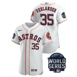 Men Houston Astros 35 Justin Verlander 2021 White World Series Flex Base Stitched Baseball Jersey