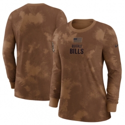 Women Buffalo Bills Brown 2023 Salute To Service Long Sleeve T Shirt Run Small