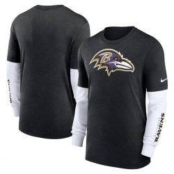 Men Baltimore Ravens Heather Black Slub Fashion Long Sleeve T Shirt