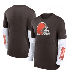 Men Cleveland Browns Heather Brown Slub Fashion Long Sleeve T Shirt