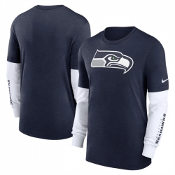 Men Seattle Seahawks Heather Navy Slub Fashion Long Sleeve T Shirt