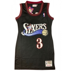 Women 76ers 3 Allen Iverson Dress Stitched Jersey Black
