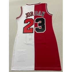 Women Chicago Bulls 23 Michael Jordan Dress Stitched Jersey Red White Split II