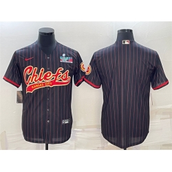 Men Kansas City Chiefs Blank Black With Super Bowl LVII Patch Cool Base Stitched Baseball Jersey