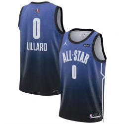 Men 2023 All Star 0 Damian Lillard Blue Game Swingman Stitched Basketball Jersey