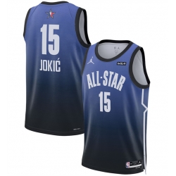 Men 2023 All Star 15 Nikola Jokic Blue Game Swingman Stitched Basketball Jersey