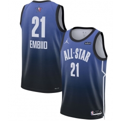 Men 2023 All Star 21 Joel Embiid Blue Game Swingman Stitched Basketball Jersey