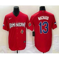 Men's Dominican Republic Baseball #13 Manny Machado 2023 Red World Classic Stitched Jersey