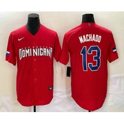 Men's Dominican Republic Baseball #13 Manny Machado 2023 Red World Classic Stitched Jerseys