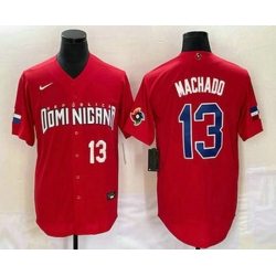 Men's Dominican Republic Baseball #13 Manny Machado Number 2023 Red World Classic Stitched Jersey