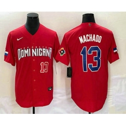 Mens Dominican Republic Baseball #13 Manny Machado Number 2023 Red World Classic Stitched Jersey