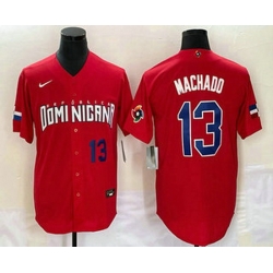 Men's Dominican Republic Baseball #13 Manny Machado Number 2023 Red World Classic Stitched Jerseys