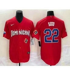 Men's Dominican Republic Baseball #22 Juan Soto 2023 Red World Classic Stitched Jerseys