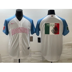 Men Mexico Baseball 2023 White Blue World Baseball Big Logo Classic Stitched Jersey